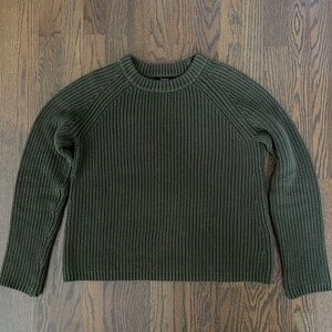 Quince Organic Cotton Fisherman Crew Sweater Dark Olive